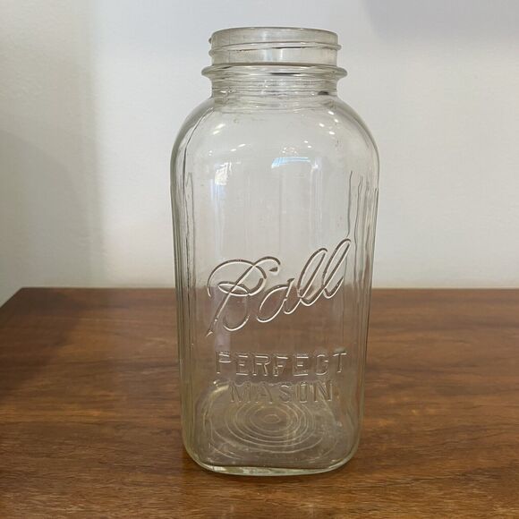 1923-1933 Vintage Ball Perfect Mason Canning Jar Half Gallon Ribbed - Picture 1 of 7